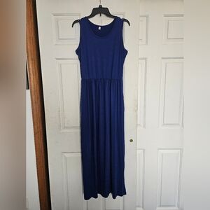 Elegant Blue Sleeveless Maxi Dress L